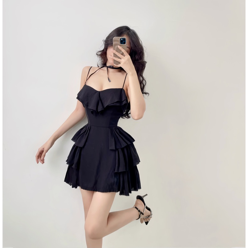 Isabel - Đầm tơ gân xếp tầng phồng nữ tính, tôn dáng. Dây cột tuỳ thích