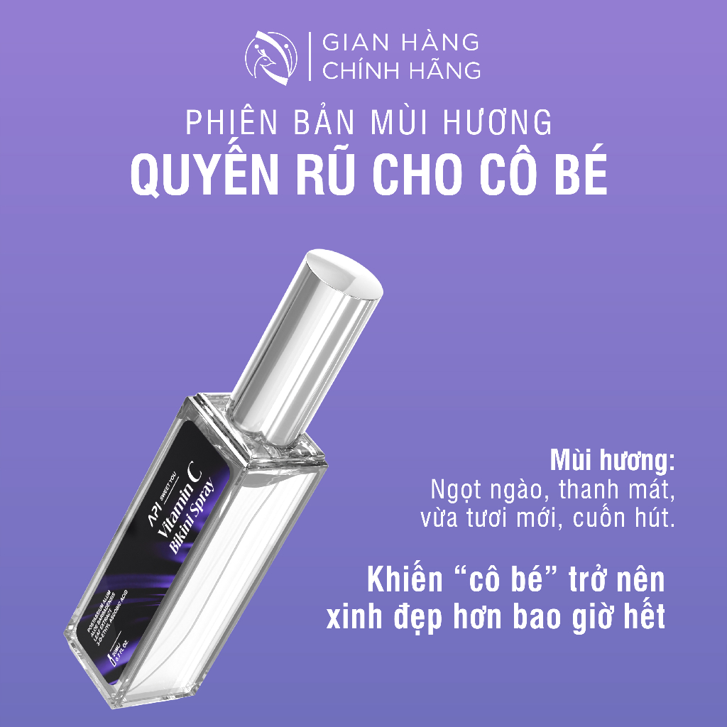 Xịt Bikini khử mùi giảm thâm vùng kín, xịt thơm Bikini Vitamin C API, xịt thơm và kháng khuẩn, nước hoa vùng kín 20ml