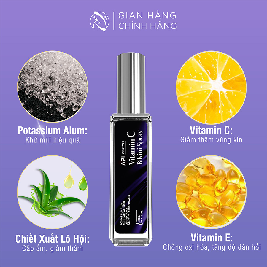 Xịt Bikini khử mùi giảm thâm vùng kín, xịt thơm Bikini Vitamin C API, xịt thơm và kháng khuẩn, nước hoa vùng kín 20ml