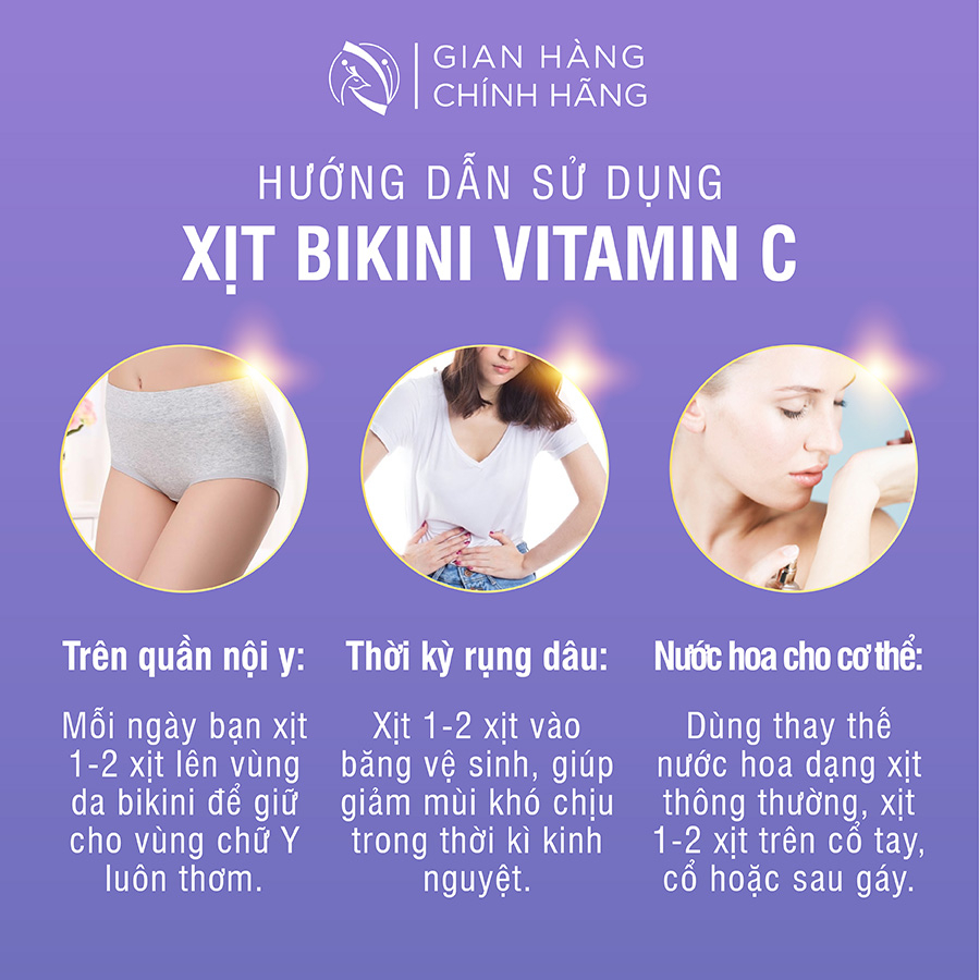 Xịt Bikini khử mùi giảm thâm vùng kín, xịt thơm Bikini Vitamin C API, xịt thơm và kháng khuẩn, nước hoa vùng kín 20ml