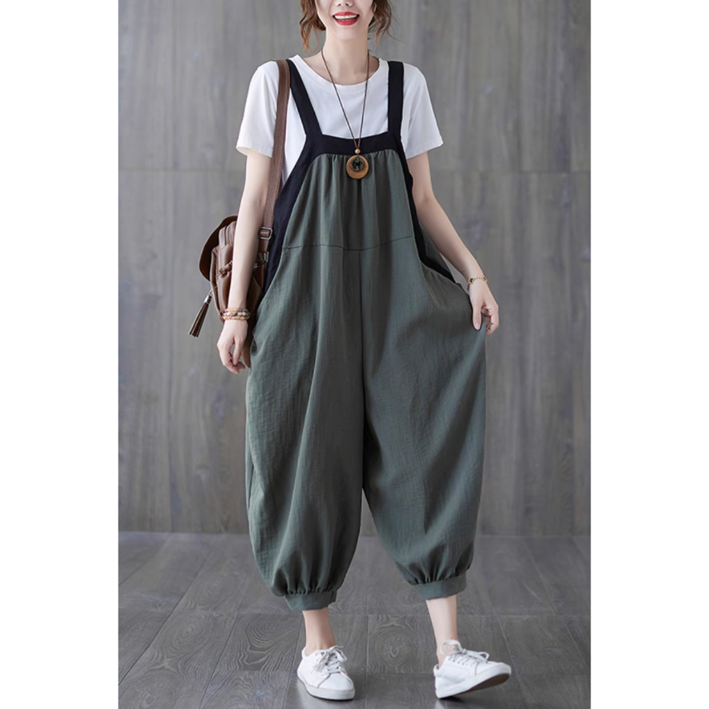 Quần yếm bigsize chun gấu,dáng suông ống rộng