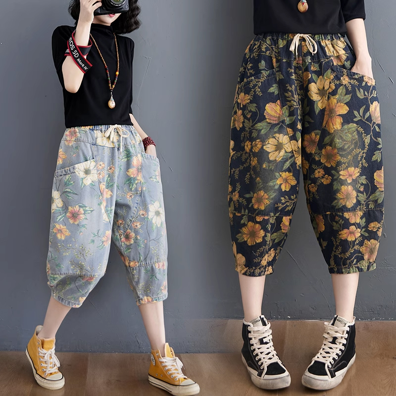 Quần bigsize dáng lửng họa tiết hoa nổi bật(B407)
