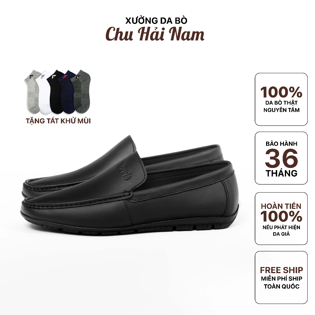 Giày Lười Nam Da Bò - Xưởng giày da Chu Hải Nam L023 - Đen Nâu