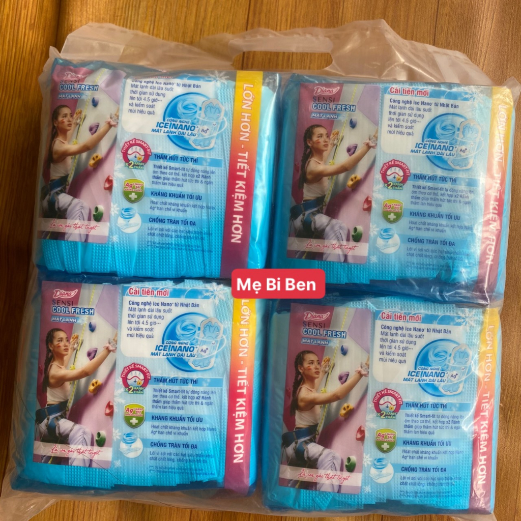 Bộ 4 gói Băng vệ sinh Diana Sensi Cool Fresh siêu mỏng KHÔNG CÁNH 20 miếng/gói