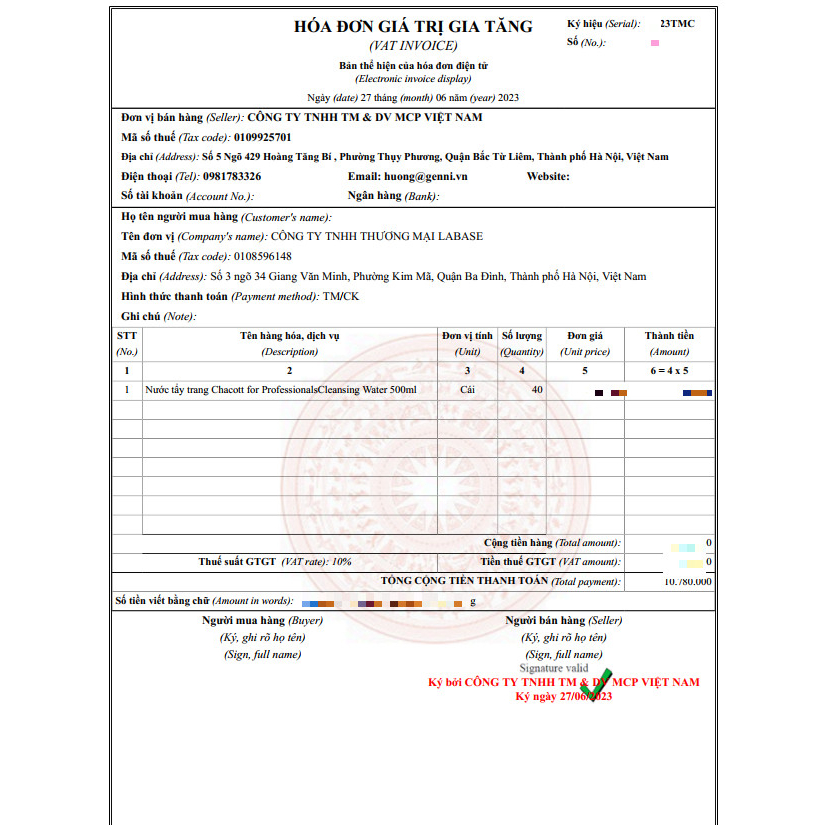 Nước tẩy trang Chacott for Professionals Cleansing Water 500ml