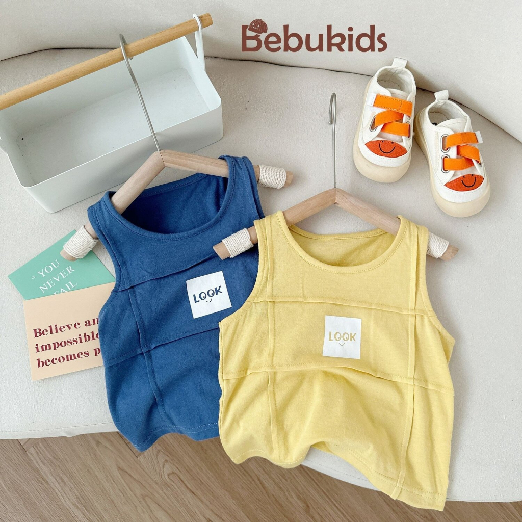 Áo ba lỗ cho bé trai gái bebukidsstore Chất liệu cotton mềm min in chữ , 2 màu cực xinh A1585