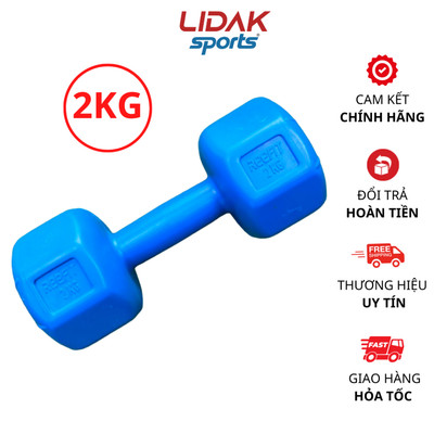 Tạ tay nhựa 2kg Lidak, bên trong ruột tạ có lõi thép - LIDAK SPORT