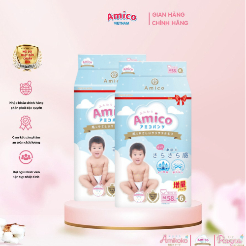 Bỉm - Tã quần Amico combo 2 gói size M 58 + 6 miếng (Cho bé 6 - 11kg)