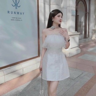 đầm taffta trắng phối ngực