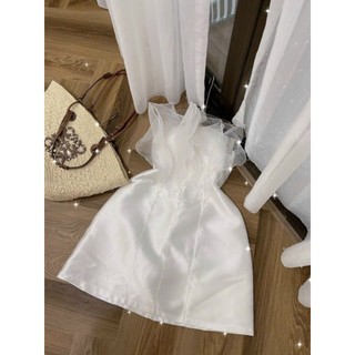 đầm taffta trắng phối ngực