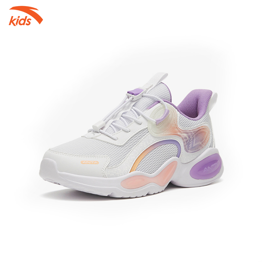 Giày chạy bộ bé gái Anta Kids 322245503 dòng running thiết kế khóa habu không dây buộc thông minh bé vận động an toàn