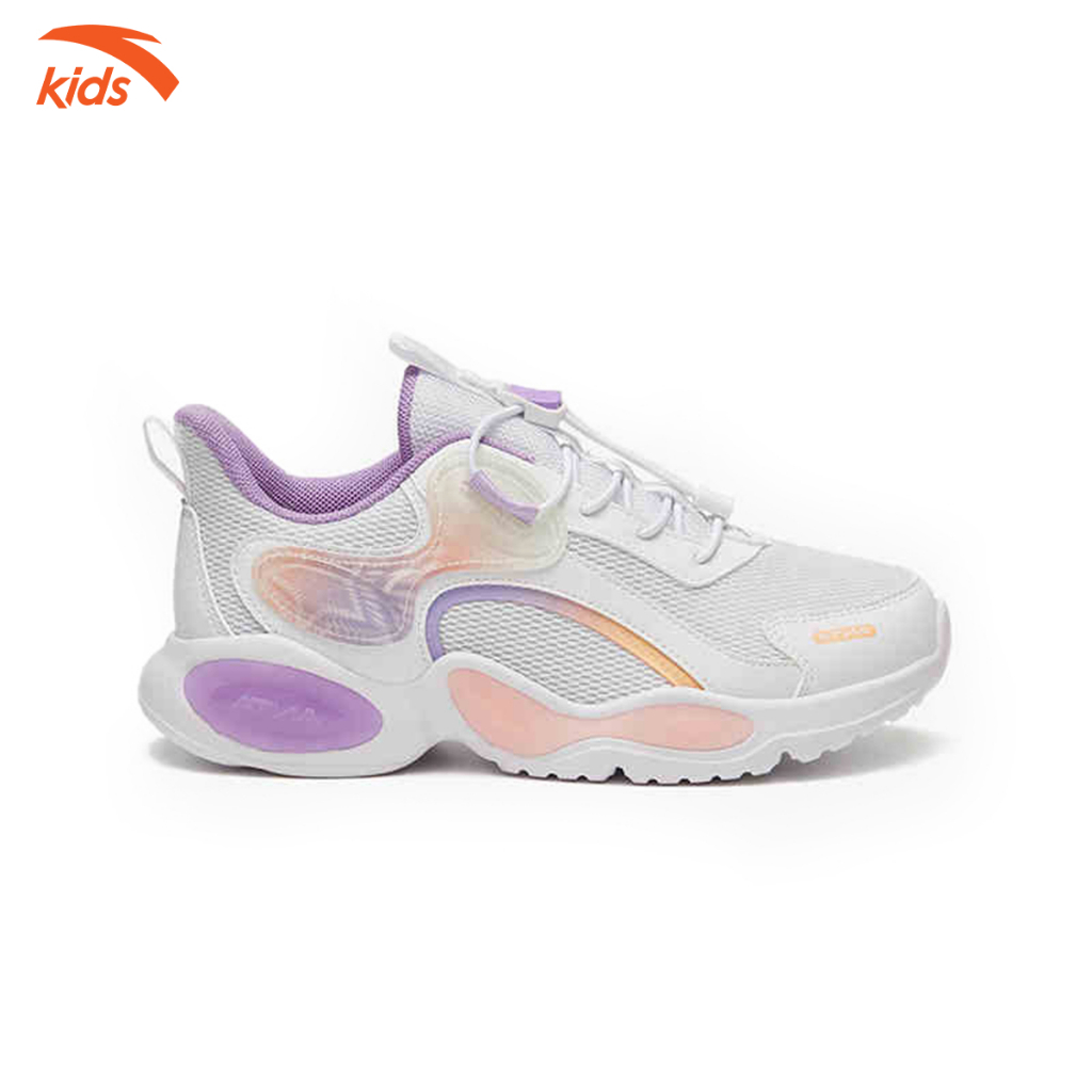 Giày chạy bộ bé gái Anta Kids 322245503 dòng running thiết kế khóa habu không dây buộc thông minh bé vận động an toàn