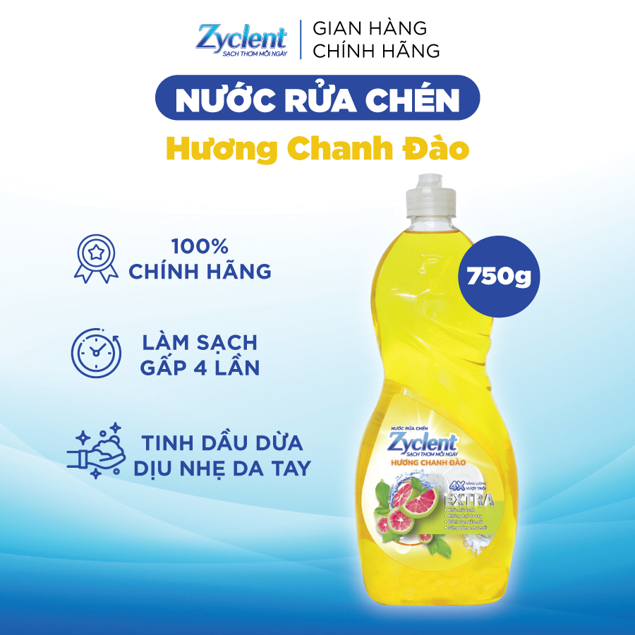 Nước rửa chén Zyclent Extra Hương Chanh Đào 750g