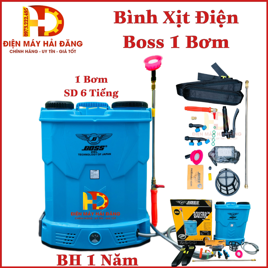 Bình xịt điện,phun thuốc trừ sâu BOSS 1 Bơm .Màu Xanh.Cực mạnh. Bảo Hành 1 Năm