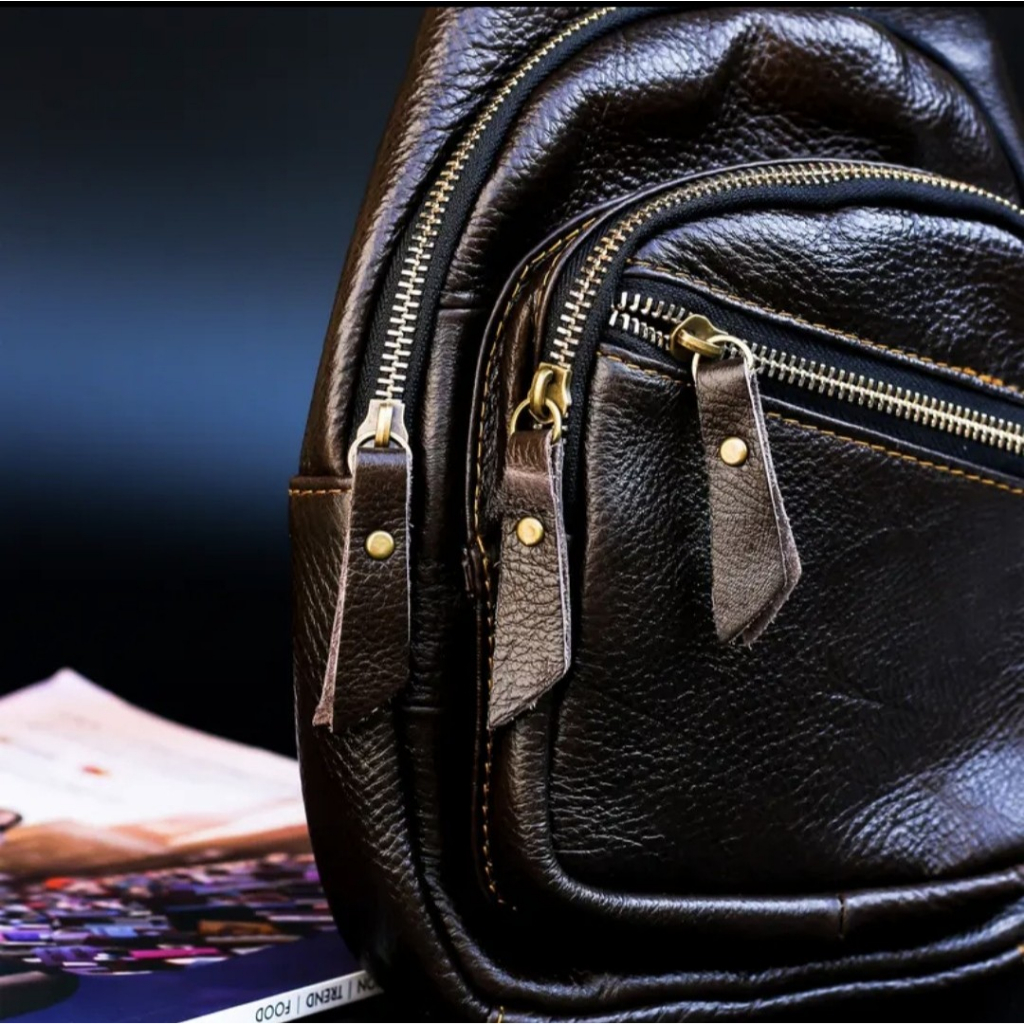 Túi Đeo Chéo Nam Da Bò Thật Nguyên Tấm Có Nhiều Ngăn Phong Cách , Túi Bao Tử Đẹp Khoá Hợp Kim Xịn- Da Thật Nguyên Tấm