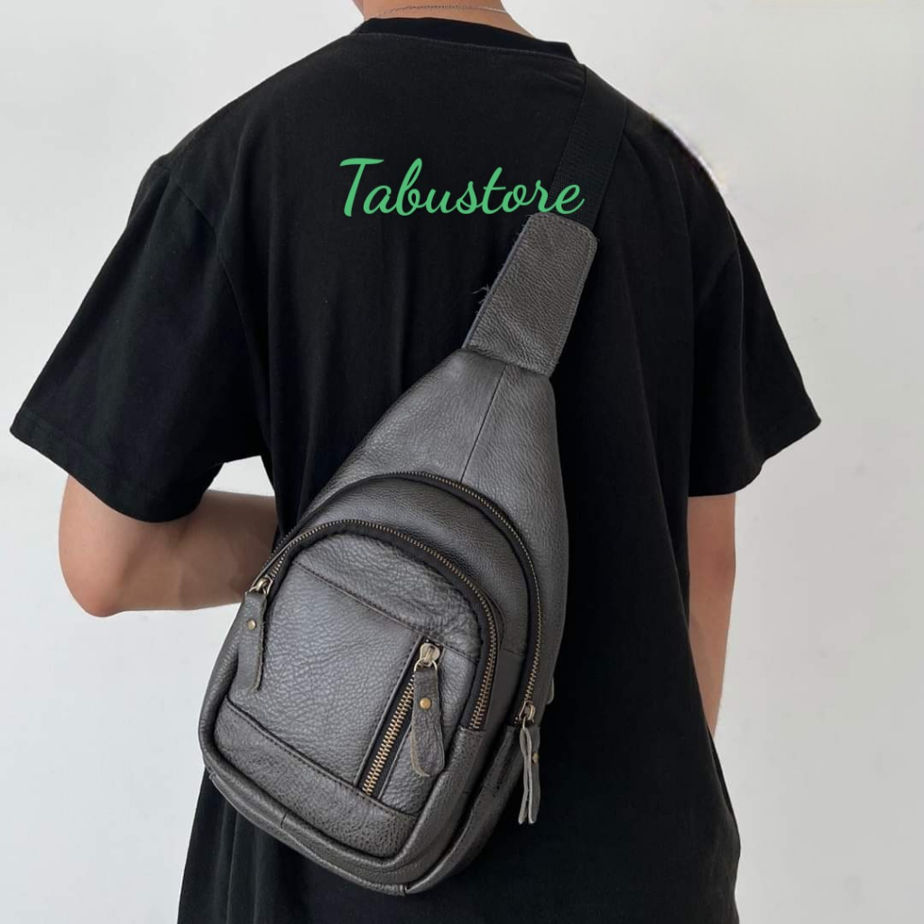 Túi Đeo Chéo Nam Da Bò Thật Nguyên Tấm Có Nhiều Ngăn Phong Cách , Túi Bao Tử Đẹp Khoá Hợp Kim Xịn- Da Thật Nguyên Tấm