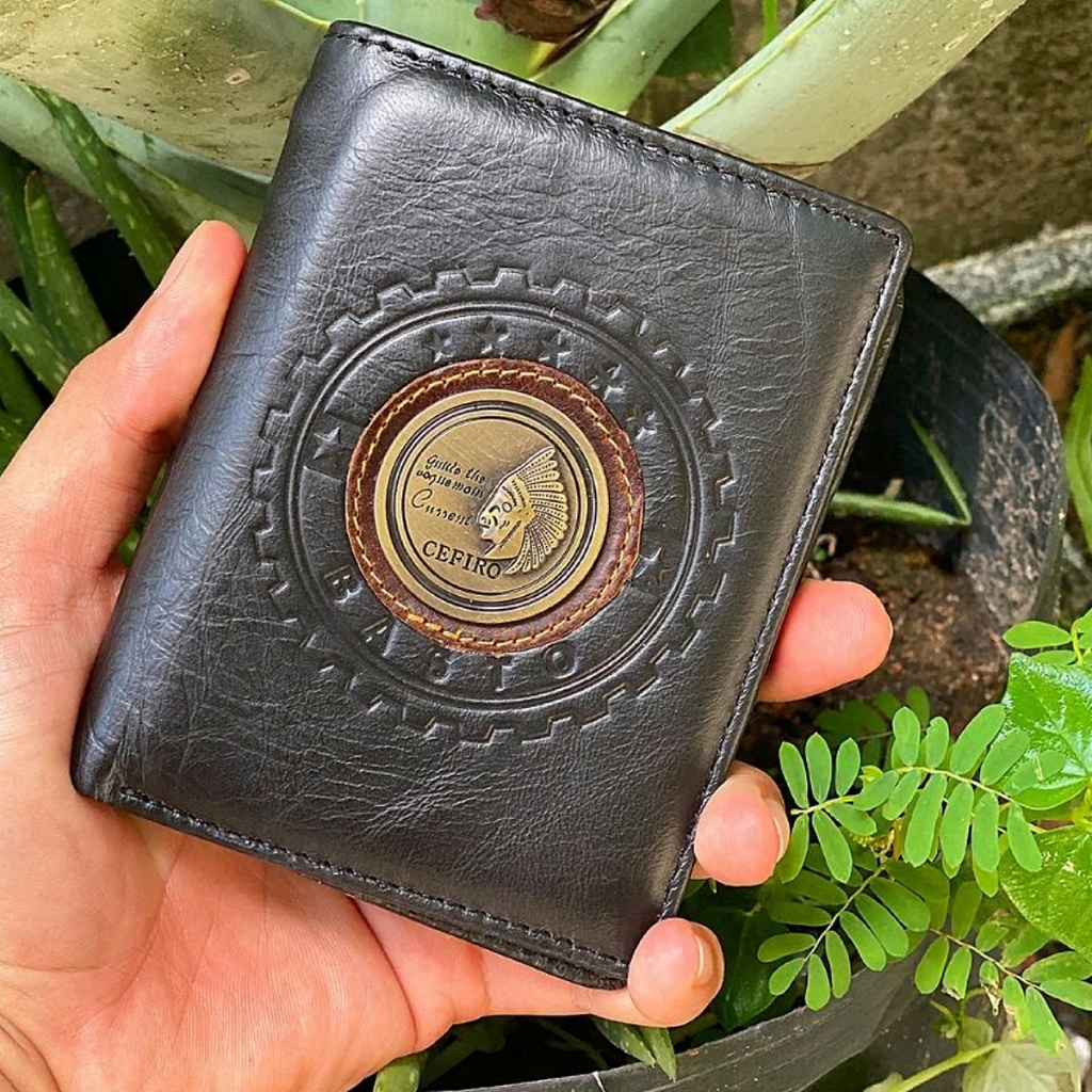Ví Nam -Bóp Da Bò Cao Cấp Cefiro Logo Tộc Trưởng -ví da nam ví đứng thiết kế nhiều ngăn đựng tiền đựng thẻ bảo hành 12TT