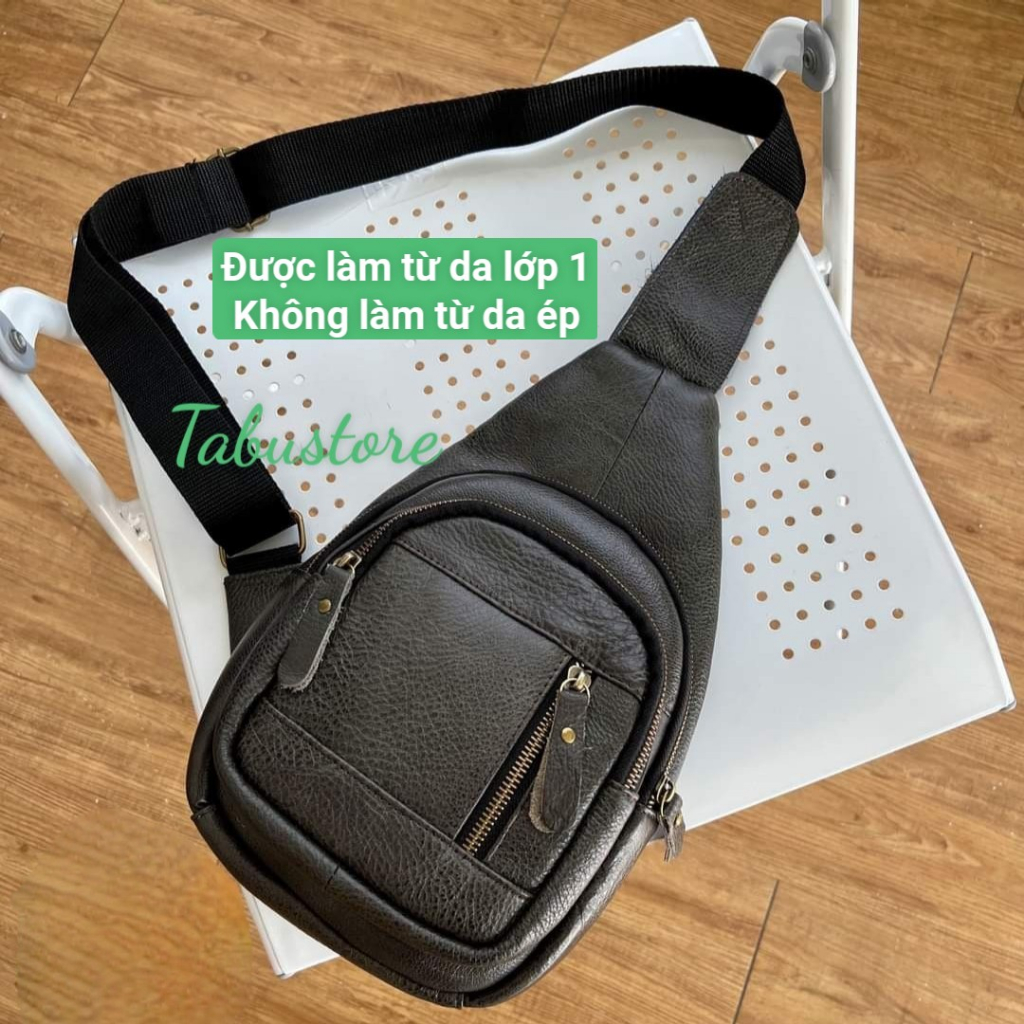 Túi Đeo Chéo Nam Da Bò Thật Nguyên Tấm Có Nhiều Ngăn Phong Cách , Túi Bao Tử Đẹp Khoá Hợp Kim Xịn- Da Thật Nguyên Tấm