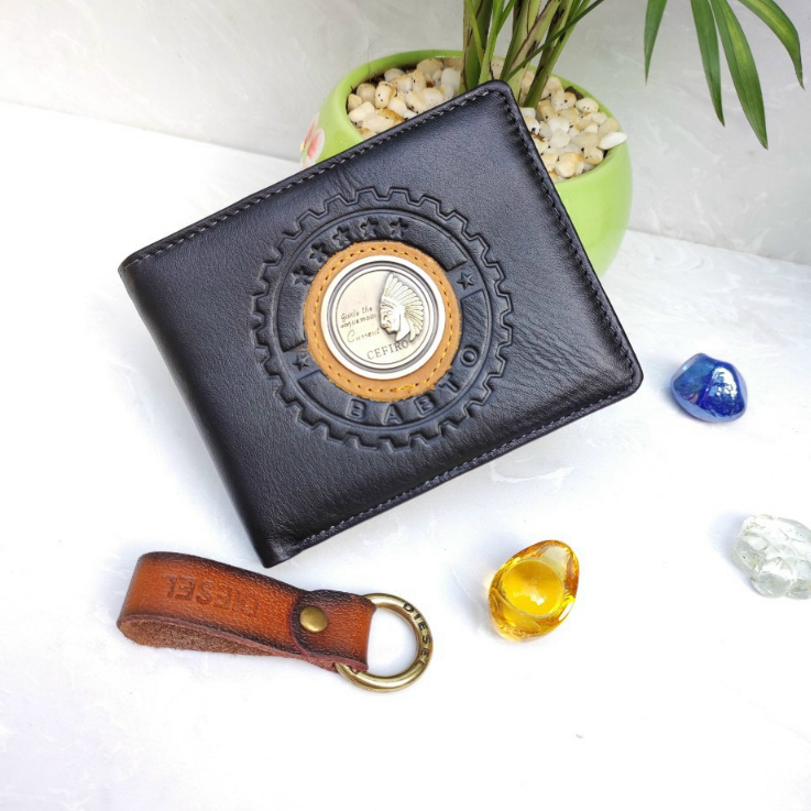 Ví Nam -Bóp Da Bò Cao Cấp Cefiro Logo Tộc Trưởng -ví da nam ví đứng thiết kế nhiều ngăn đựng tiền đựng thẻ bảo hành 12TT