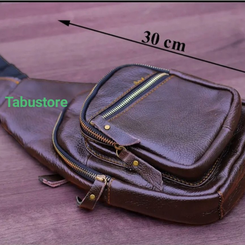 Túi Đeo Chéo Nam Da Bò Thật Nguyên Tấm Có Nhiều Ngăn Phong Cách , Túi Bao Tử Đẹp Khoá Hợp Kim Xịn- Da Thật Nguyên Tấm