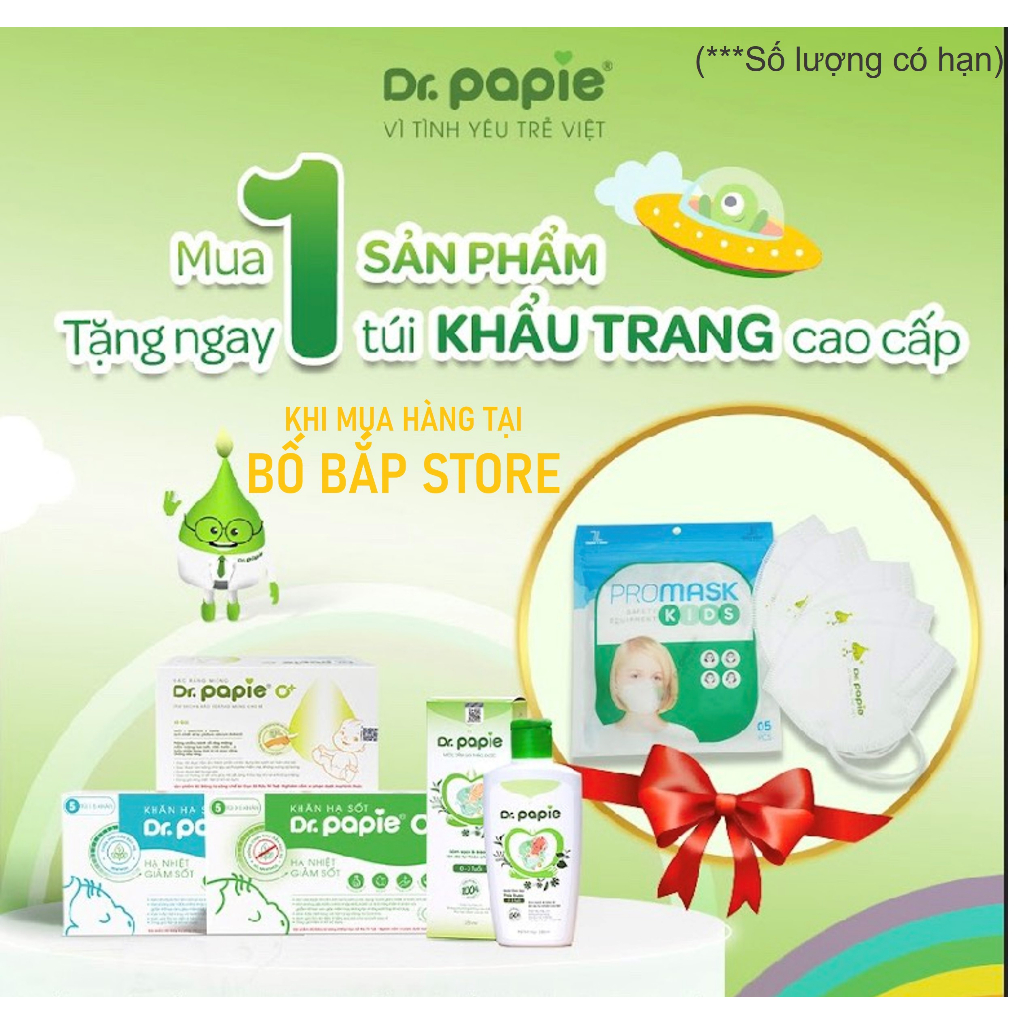 Khăn Lau Hạ Sốt Dr Papie ⚡𝟭𝟬𝟬% CHÍNH HÃNG⚡ Cho Bé Hạ Nhiệt Giảm Sốt Ngăn Ngừa Co Giật Hộp 25 Chiếc