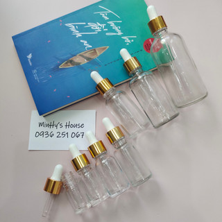 Chai thủy tinh chiết serum thân TRONG bóp VÀNG 5ml / 10ml/15ml / 20ml / 30ml / 50ml / 100ml , chai chiết mỹ phẩm du lịch