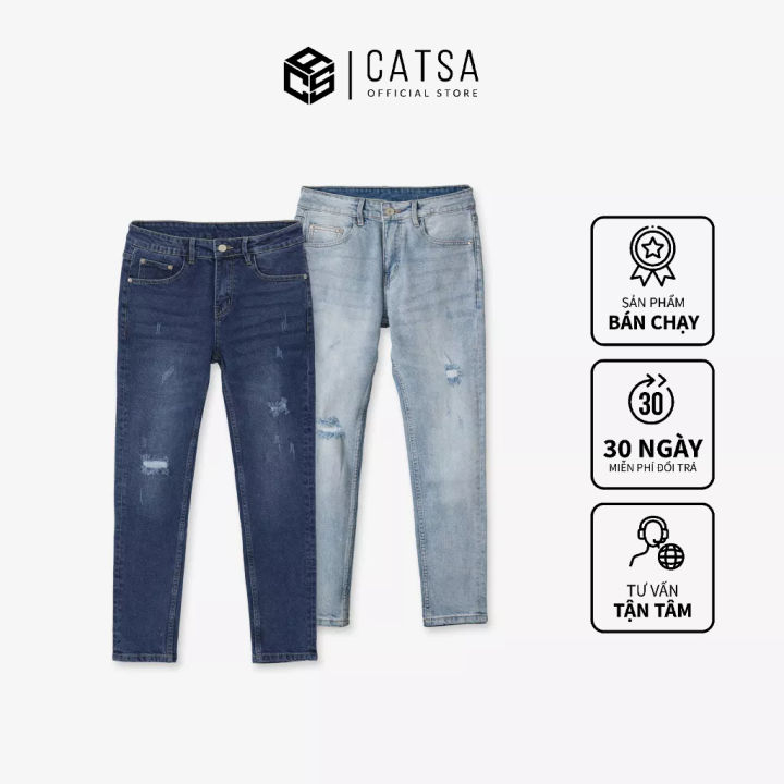 Quần jeans nam slimfit CATSA 2 màu, vải jeans dày dặn, thoáng mát, bền màu QDL156-157