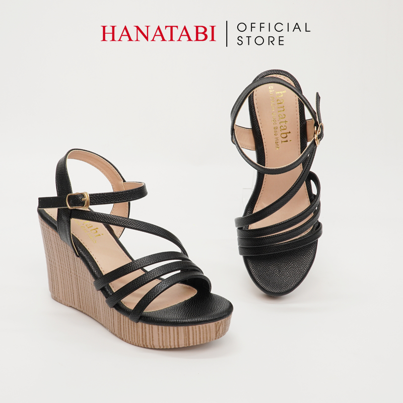 Sandal Nữ Hanatabi 3 Quai Đế PU Vân Gỗ Siêu Nhẹ Cao 9cm Hậu C Mã HNSDX9F853