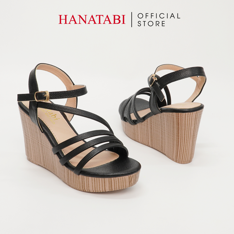 Sandal Nữ Hanatabi 3 Quai Đế PU Vân Gỗ Siêu Nhẹ Cao 9cm Hậu C Mã HNSDX9F853