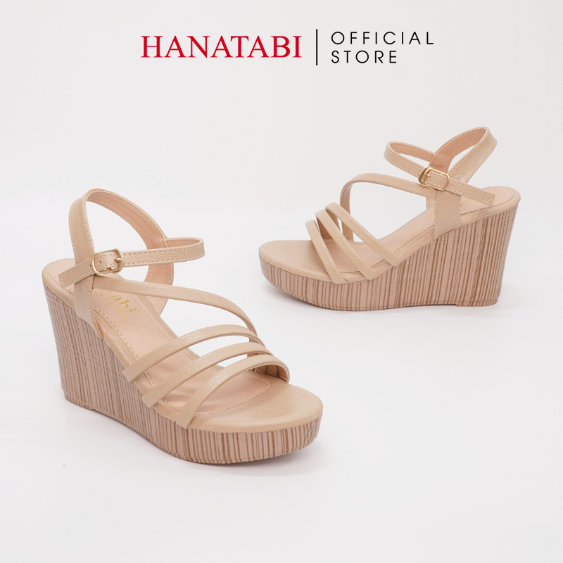 Sandal Nữ Hanatabi 3 Quai Đế PU Vân Gỗ Siêu Nhẹ Cao 9cm Hậu C Mã HNSDX9F853