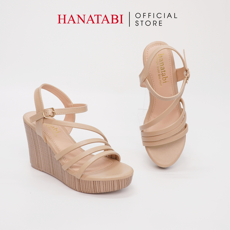 Sandal Nữ Hanatabi 3 Quai Đế PU Vân Gỗ Siêu Nhẹ Cao 9cm Hậu C Mã HNSDX9F853