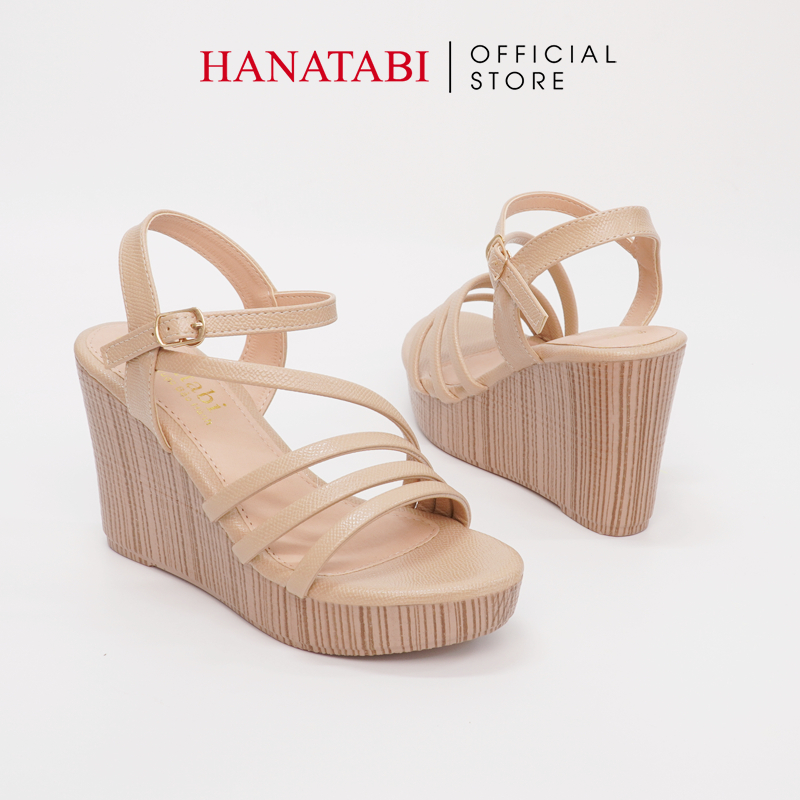 Sandal Nữ Hanatabi 3 Quai Đế PU Vân Gỗ Siêu Nhẹ Cao 9cm Hậu C Mã HNSDX9F853
