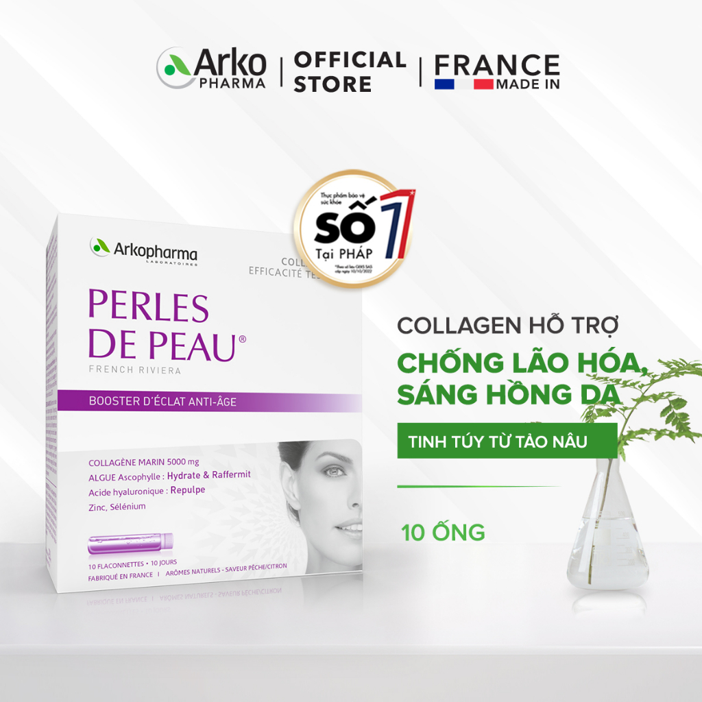 Collagen giúp chống lão hóa, sáng hồng da Tảo nâu Arkopharma 10 ống/hộp