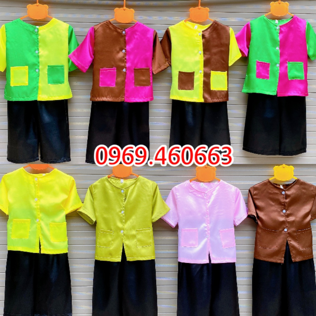 Bộ Áo Bà Ba Quần Đen Cho bé Trai Bé Gái. Vải Phi Lụa Mềm Mại, Óng Ả