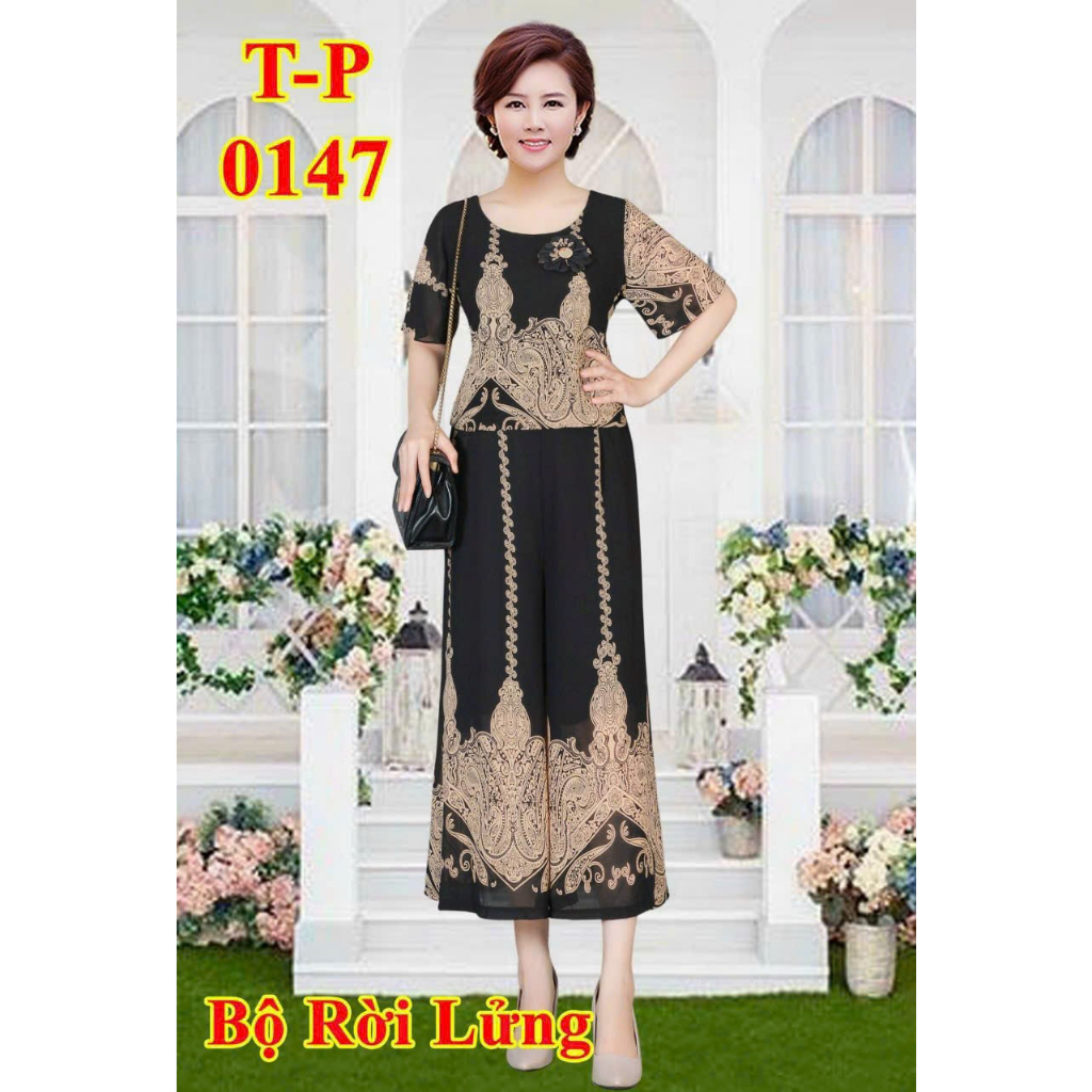 Đồ bộ trung niên quần lửng ống rộng giả váy cho mẹ cho bà