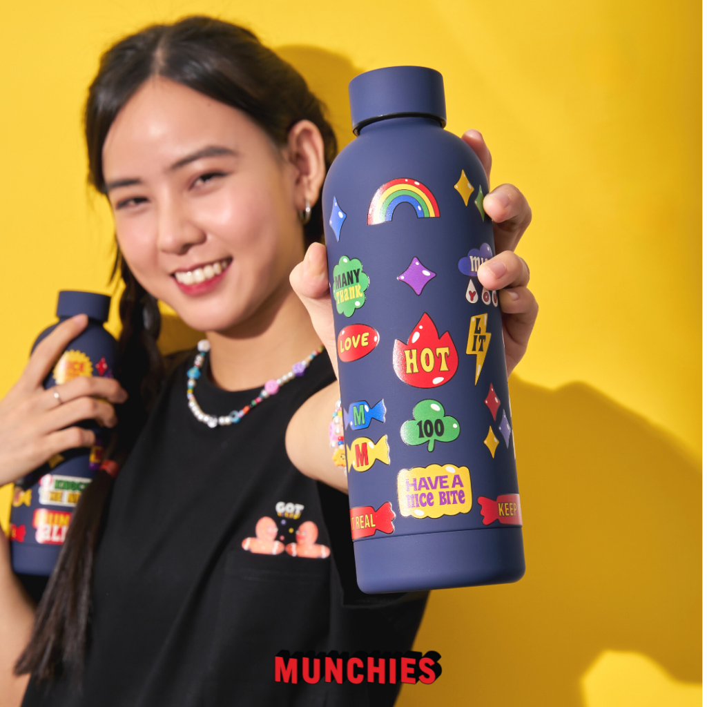 Bình giữ nhiệt Munchies 500ml inox sticker màu sắc dễ thương, quà tặng, phụ kiện độc đáo