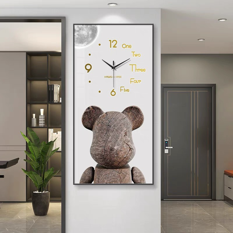 Tranh đồng hồ treo tường Gấu bearbick tráng gương cao cấp trang trí phòng khách, phòng ngủ, làm quà tặng