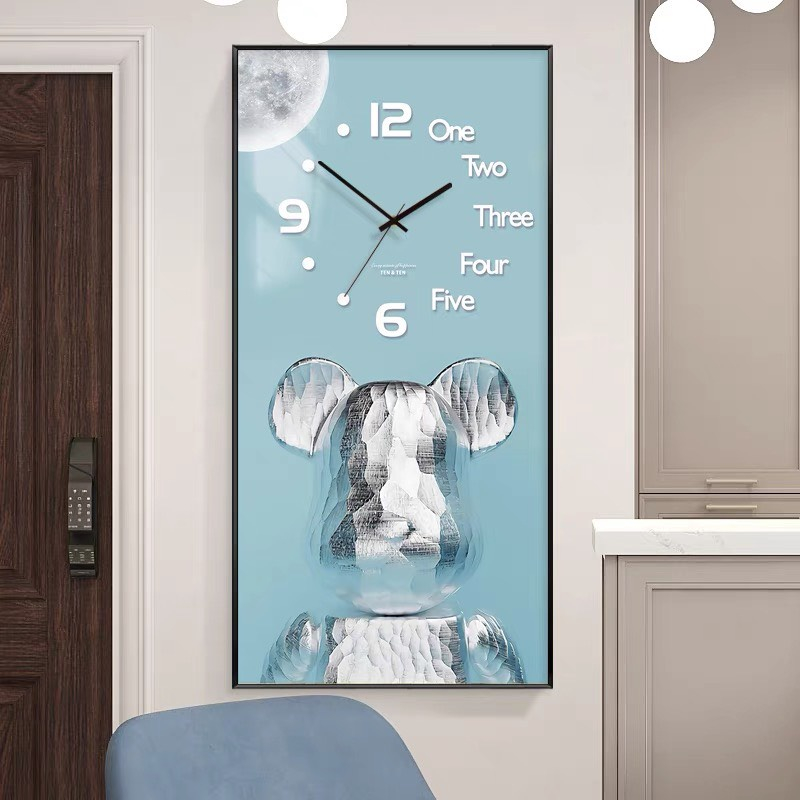 Tranh đồng hồ treo tường Gấu bearbick tráng gương cao cấp trang trí phòng khách, phòng ngủ, làm quà tặng