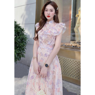Váy thiêt kế váy hoa tiểu thư dáng dài Nền nã xinh xắn -v301