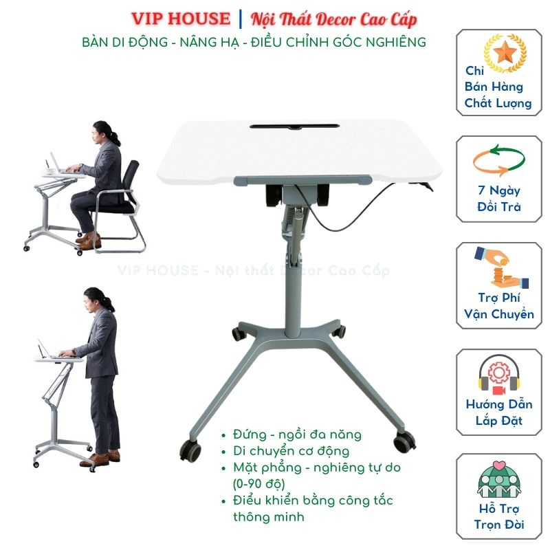 Bàn Làm Việc Nâng Hạ Di Động Thông Minh, Bàn Laptop Mặt Nghiêng 0-90 Độ Ngồi Làm Việc Học Tập Thuyết Trình Đa Năng