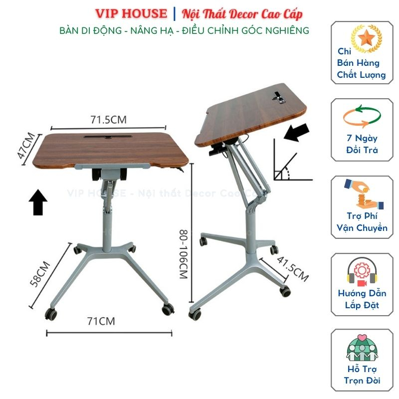 Bàn Làm Việc Nâng Hạ Di Động Thông Minh, Bàn Laptop Mặt Nghiêng 0-90 Độ Ngồi Làm Việc Học Tập Thuyết Trình Đa Năng