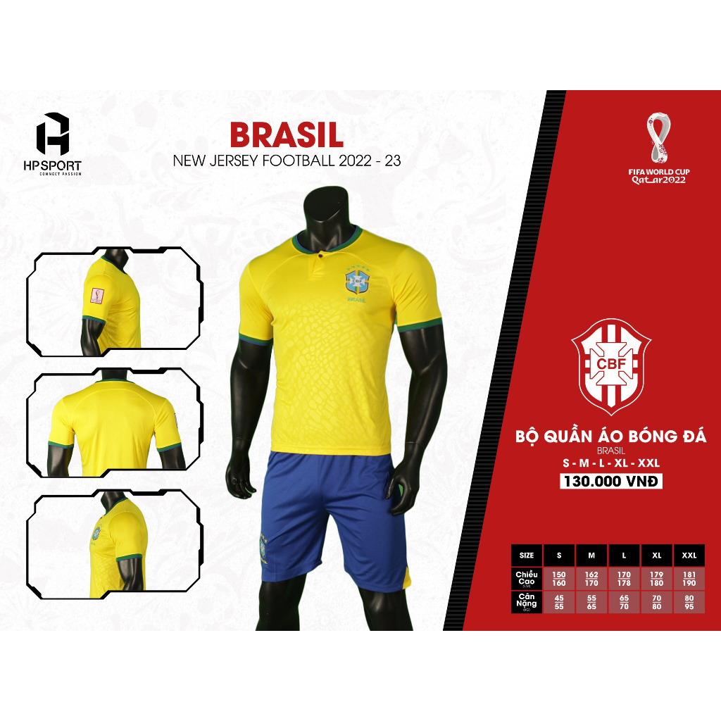 Bộ quần áo bóng đá, thể thao BRAZIL 2022-23 thun lạnh cao cấp đủ size , cao cấp thoáng khí
