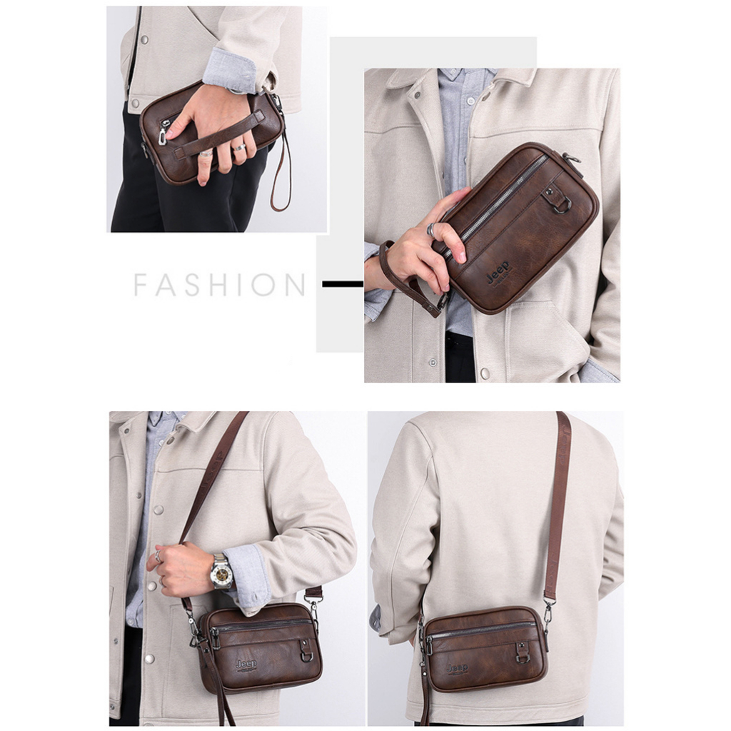 Túi nam cao cấp cầm tay, kèm dây chéo đeo vai và dây ngoắc tay 2 trong2 vải da cao cấp V07