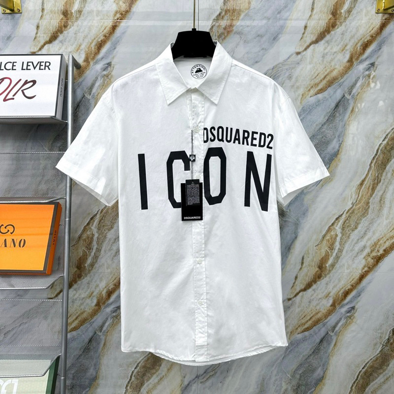 Áo SơMi Trắng Nam Cộc Tay Dsq2 In Chữ ICON Đen Ngang Ngực Chất Vải Thô Kiểu Dáng Đơn Giản Cho Các Boy Phố Đi Chơi 2023