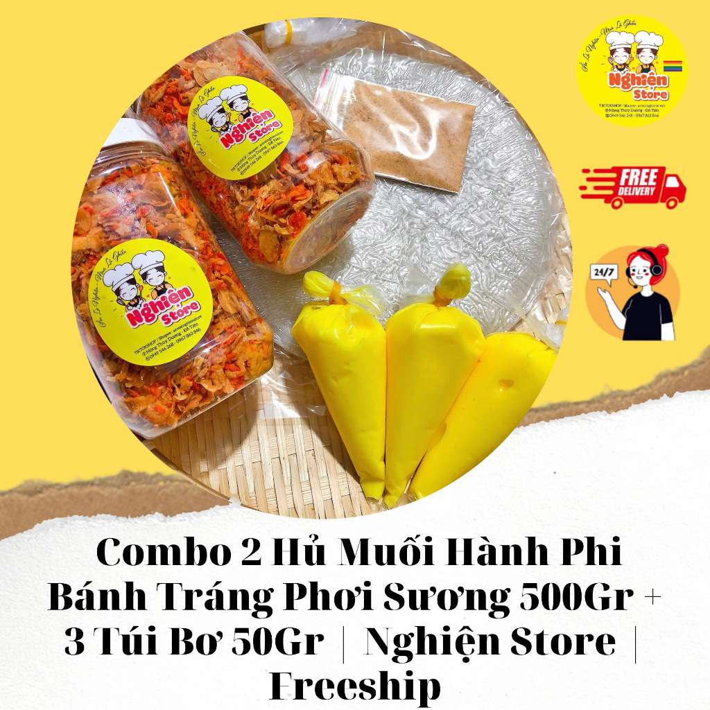 Combo Bánh Tráng Phơi Sương 500Gr + 2 Hủ Muối Hành Phi TẶNG 3 TÚI BƠ