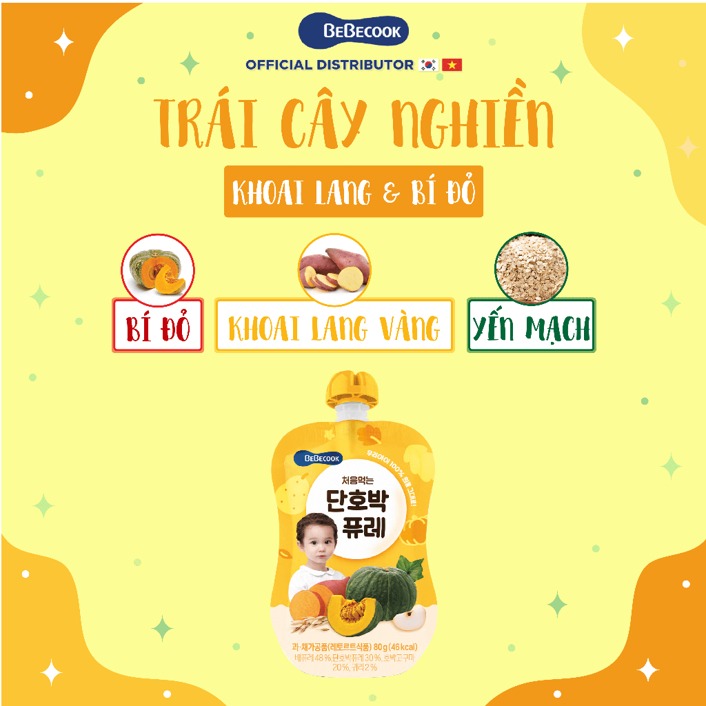 Trái cây nghiền ăn dặm cho bé BeBecook nhiều vị dành cho trẻ 6 tháng 80g/túi