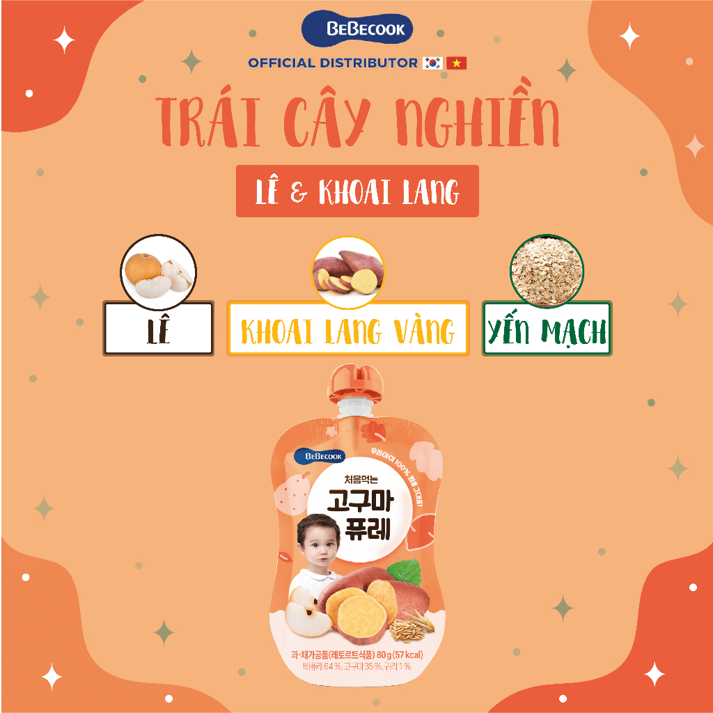 Trái cây nghiền ăn dặm cho bé BeBecook nhiều vị dành cho trẻ 6 tháng 80g/túi