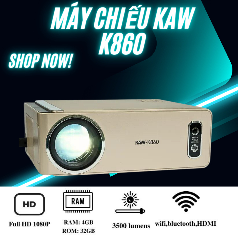 Máy chiếu mini KAW K860 sử dụng trong gia đình, hình ảnh sắc nét, hệ điều hành android - Bảo hành 12 tháng