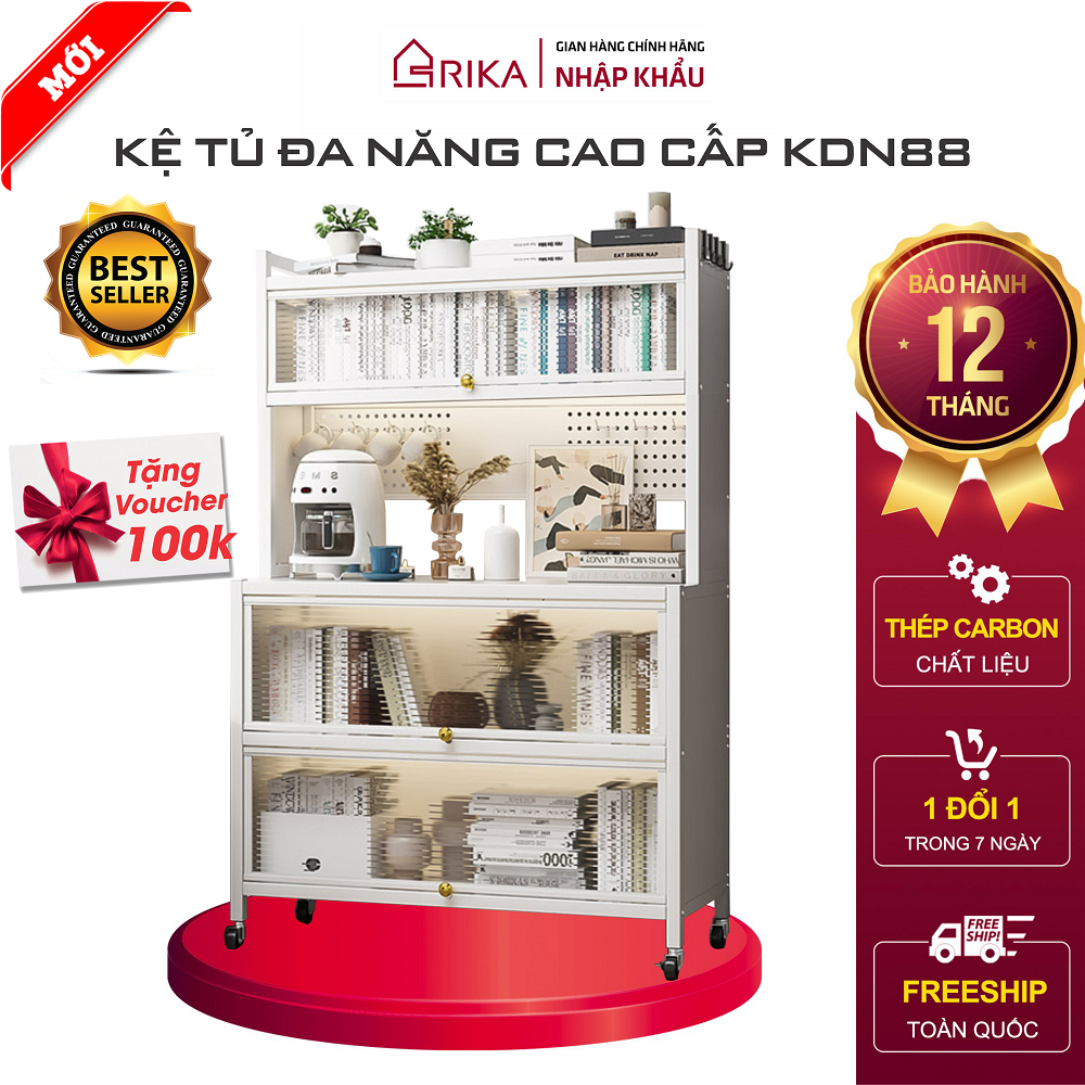 Kệ Nhà Bếp, Kệ Đa Năng RIKA KDN88 Chất Thép Carbon Cao Cấp Có Ngăn Tủ Đựng Đồ Dùng Nhà Bếp - Hàng Nhập Khẩu