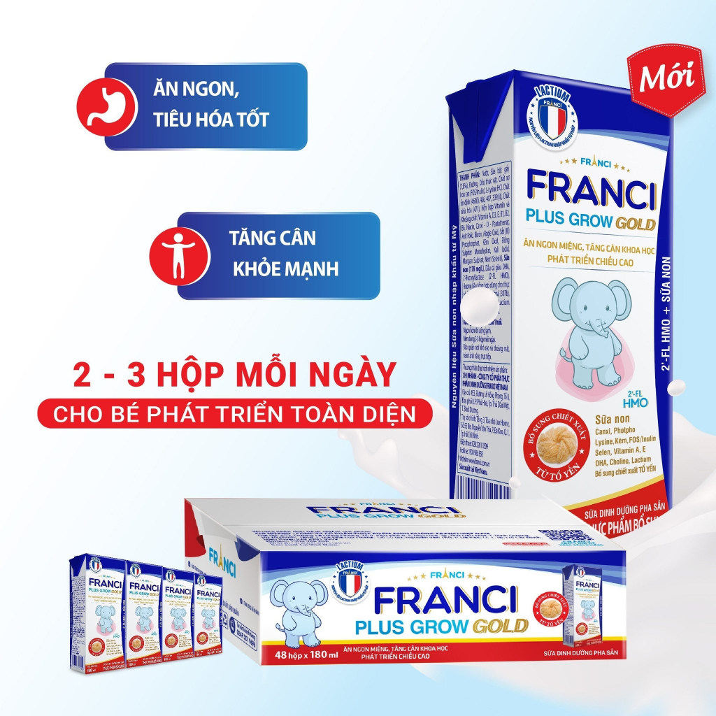 Pha sẵn Franci Plus grow gold hộp 110ml-180ml * 48 hộp trẻ 1 tuổi trở lên